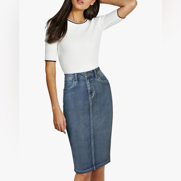 Lexi Plus Size 24 Pull On Stretch Denim Skirt - Picture 7 of 14